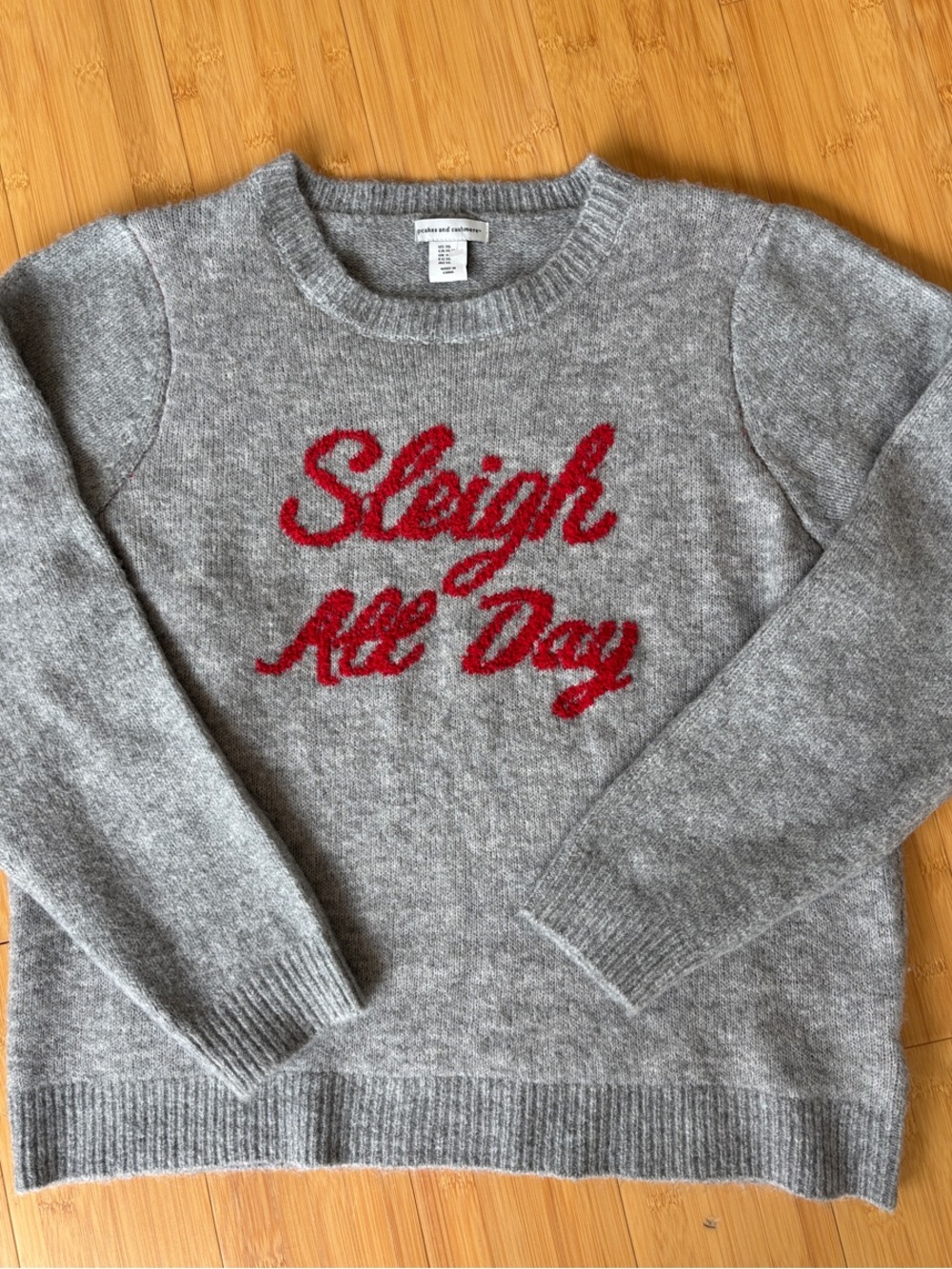 cupcakes & cashmere Gray Crewneck Sweater with Red 'Sleigh All Day' Script